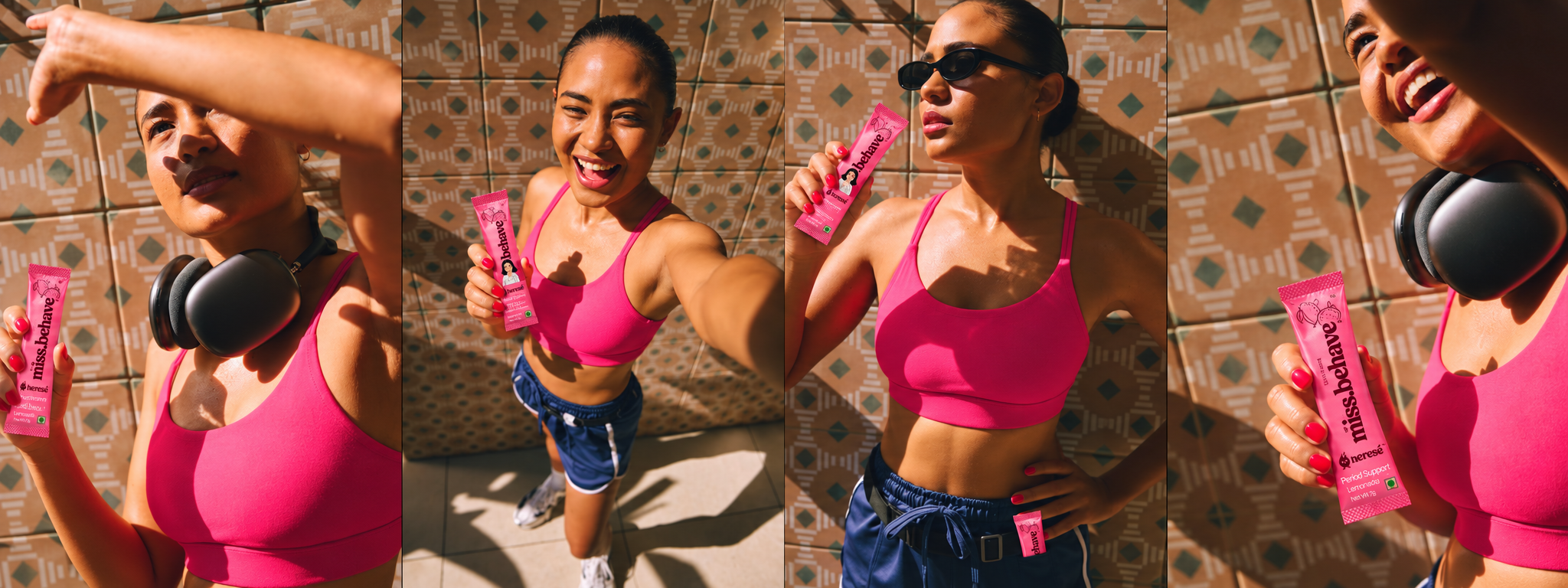 SipSip lifestyle photography adapted with pink Heresé products and branding